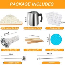 BBAXI Candle Making kit Supplies，Nature Soy Wax DIY Craft Tools with 32oz Candle Making Pouring Pot,16oz Soy Wax,Wooden Wick Holders, Candle Wicks,Stickers,Thermometer and Spoon for Beginners Adults