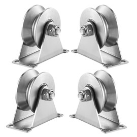 Stainless Steel V Groove Roller Gate Track Roller Heavy Duty Sliding Gate Wheels Double Bearing Garage Door Pulley Solid Bracket Plate Casters for Rolling Gate Industrial Machines