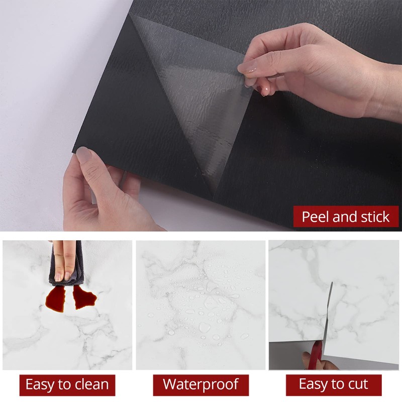 WESTICK White Peel and Stick Floor Tile Bathroom Waterproof Marble