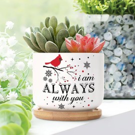 DecStic I Am Always with You Planters Ceramic Bible Verse Round Flower Pots with Drainage Holes and Bamboo Tray Pot for Home Desktop Office Windowsill