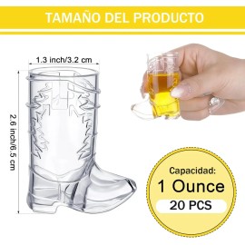 20 Vasitos Botas Vaquero Shots Caballitos Plástico 1 Oz