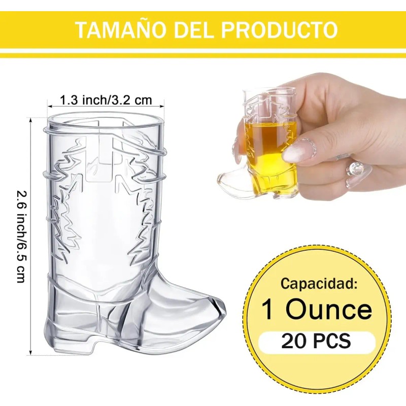 20 Vasitos Botas Vaquero Shots Caballitos Plástico 1 Oz