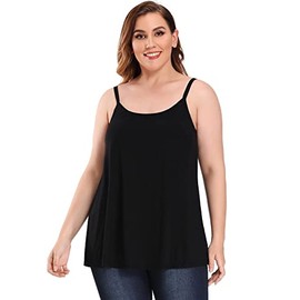 CARCOS Women's Plus Size Cami with Built in Bra, Casual Pleated Cotton Tank Top with Adjustable Strap Sleeveless Padded Cami Top for Summer