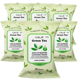 CALA Makeup Remover Cleansing Tissues: Green Tea (30 Sheets) - Antioxidant-rich, Hydrating Wipes For A Smooth, Radiant Complexion, Gentle On All Skin Types (180 count, Pack of 6)