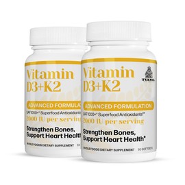 TURNER Vitamin D3 and K2 Caps, High Potency D3 2000IU and K2 (MK7) 80mcg, Unique VIT D3 from 100% New Zealand Sheep's Wool Lanolin. 120 Softgels 2 Month Supply