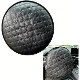 Shakas Car Steering Wheel Cover Sun Shade, Aluminum Film Car Wheel Cover Heat Insulation Cooling, Thickened Anti-aging Foldable Reflective Protector, for Most Cars SUV Truck Van (Black)