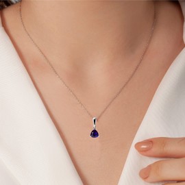 Franki Baker Small Trillion shaped Iolite & Sterling Silver Gemstone Pendant Necklace. Chain Length: 50cm. Gemstone Size: 5mm