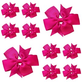 10pcs Magenta Hair Bows Clips Slides Grips 3" inch Pinwheel Solid Vibrant Colour Girls Hairbows