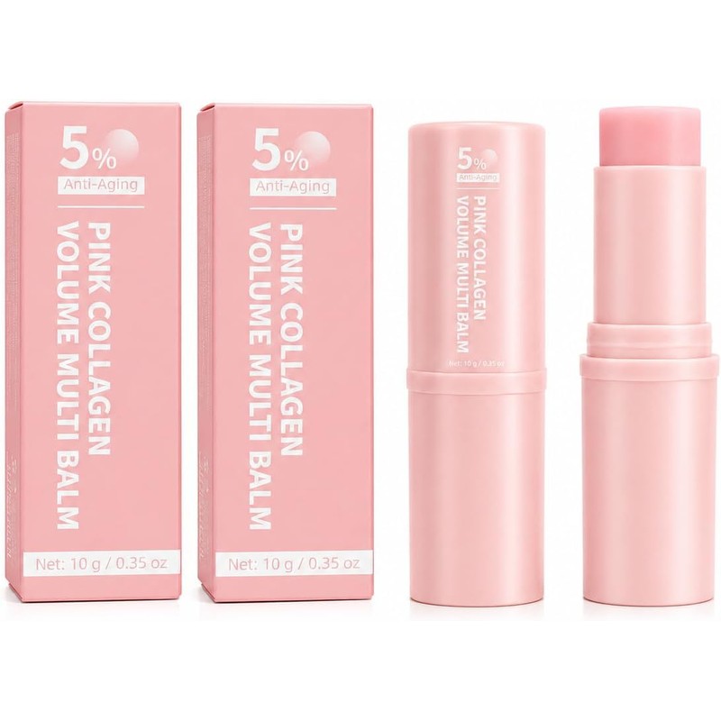 2Pzs Pink Collagen Volume Multi Balm Stick,Barra Hidratante Con Colágeno