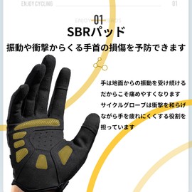 ROCKBROS Cycling Gloves with Fingers, Men's, Spring and Autumn, Bicycle Gloves, Shock Absorption, SBR Cushion, Smartphone Compatible, Breathable, Sweat Absorbent, Quick Drying, Grip, Sun Protection,