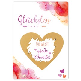Joli Coon Scratch Card "Du wirst große Schwester - Schwangerschaft anzeigen große Schwester mit Rubbelkarten