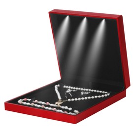 Large Velvet Jewelry Set Gift Box, Necklace Box With LED Light, Elegant Velvet Gift Box For Bracelet Necklace Earring Ring (Red)