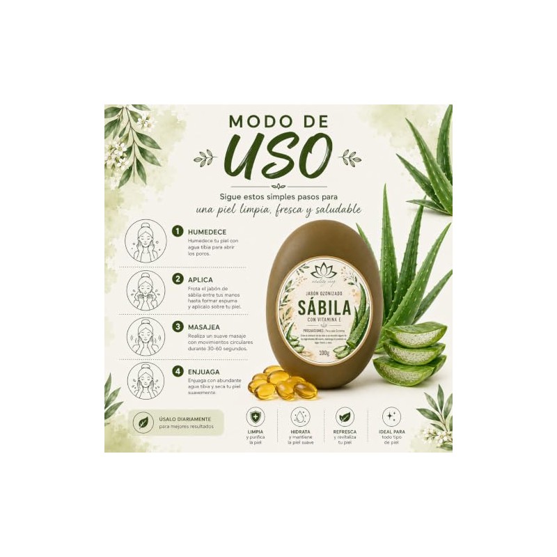 Jabón Orgánico Artesanal De Sábila con Aceite Ozonizado y Vitamina