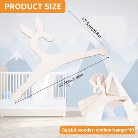MOROBOR Wooden Hanger, 10pcs Cute Rabbit Hangers 9inch Nursery Closet Hooks Natural Shirt Dress Coat Hangers for Shower Crate Closet Clothing Storage
