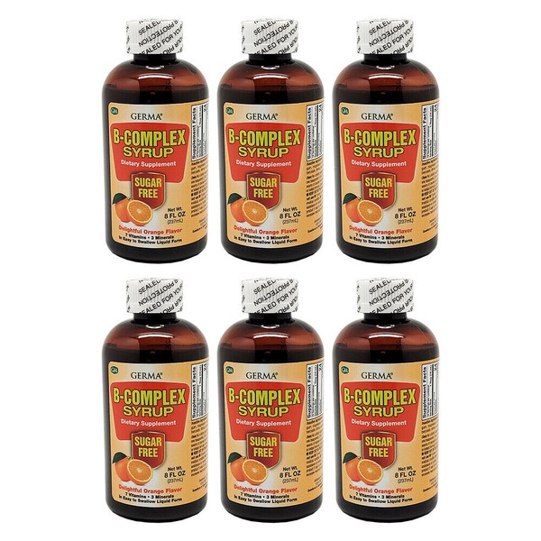 Germa B-Complex Syrup with Vitamin C. Sugar Free. Orange Flavor. 8 oz. Pack of 6