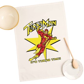 SMARTYPANTS Turbo Man Tea Towel - Jingle Bells Action Figure Man Comedy Festive Xmas Christmas Eve Classic Movie Film Cinema Home Kitchen Accessories Gift Bags Presents (Natural Prime)