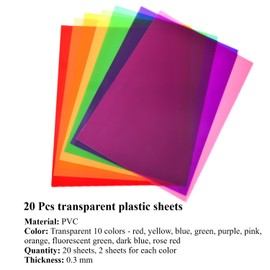 KARLOR A4 Plastic Film 20 Sheets 10 Colors Transparent Window Film Colorful Color Filter Color Correction Spotlight Films Heat Resistant For Photography Studio LED Lamps Glass Painting