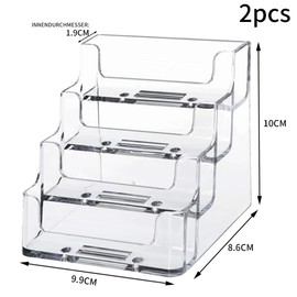Coztie Business Card Holder, 2 Pieces Acrylic Business Card Holder with 4 Compartments Business Card Stand Transparent Card Holder Business Card Holder for Desk 10 x 9 x 9.5 cm