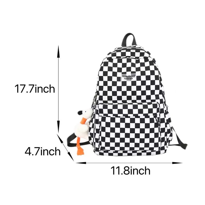 MININAI MININAI Y2K Aesthetic Checkered Backpack with Kawaii Pendant Checkerboard