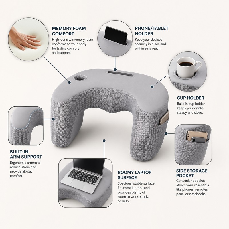 Gaming Lap Pillow for Sofa Comfort – Memory Foam Armrest