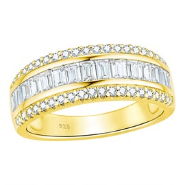 Wuziwen Eternity Ring Wedding Band for Women Yellow Gold Plated 925 Sterling Silver CZ Sz 9