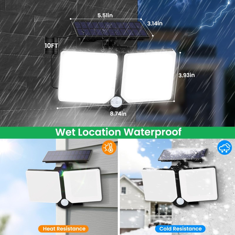 ALUSSO® Solar Lights Outdoor Waterproof Motion Sensor, Dimmable 3000K-6500K Changeable