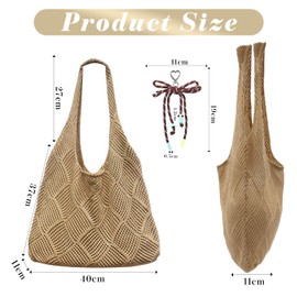 Scettar Crochet Bags for Women, Beach Crochet Tote Bag, Mesh Beach Bag for Women, Boho Shoulder Bag, Crochet Beach Bags, Small Beach Bag for Vacation, Daily Travel, Tourism and Shopping(Chestnut)