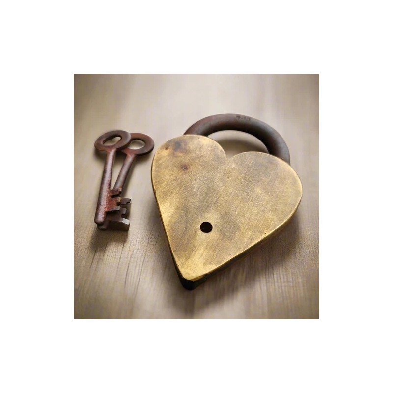Winchester Heart Solid Brass Lock & Keys With Antique Finish