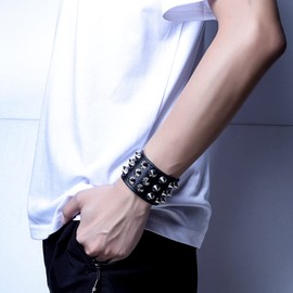 Eigso Pirate Bracelet Punk Biker Gothic PU Leather Bracelet with Rivets Chains for Men and Women Adjustable, Leather