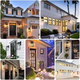 MAXvolador Outdoor Wall Sconce, Exterior Waterproof Wall Lantern Light Fixtures, Black Porch Lights with Toughened Glass Shade, Anti-Rust E26 Socket Front Door Mount Lighting, 2 Pack