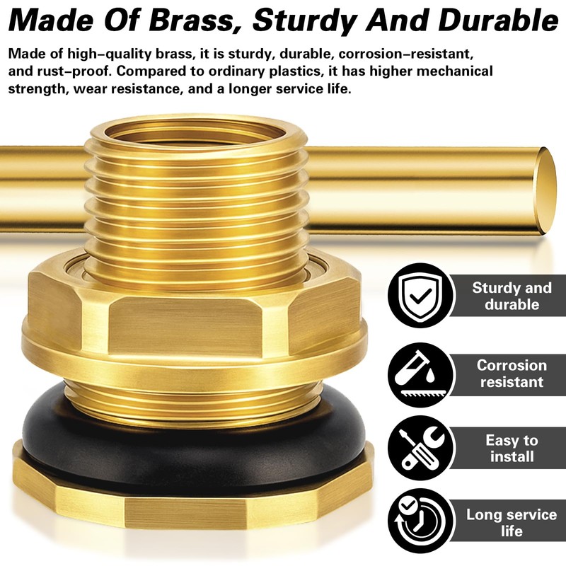 wantmatch 2 Pack Brass Bulkhead Fitting with Plug Double-Threaded 1/2