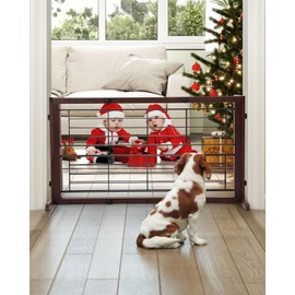 COZIWOW Dog Gate Indoor,71 Inches Free Standing Dog Gates for Doorways No Drilling, Sliding Puppy Gate for Stairs, Safety Wooden Extra Wide Pet Gates for Small to Medium-Sized, Brown