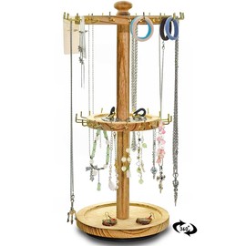 Wooden Rotating Jewelry Display Stand Tower with 40 hooks for Shows, Jewelry Organizer for Necklace and Bracelet, Necklace and Bracelet Holder, KeyChain Earring Display Stands for Selling (vintage)