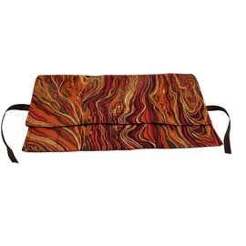 Red and Orange with Gold Waves Brocade Straight Edge Razor Storage