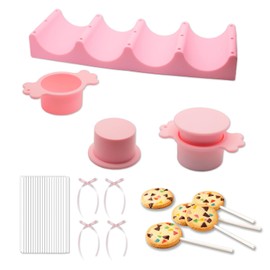 Juego de moldes redondos para tartas con bandeja de 9 pulgadas, palos, 2 cortadores circulares y empujadores, 20 unidades de decoración de pasteles con lazo, decoración de pasteles de ABS, kit de