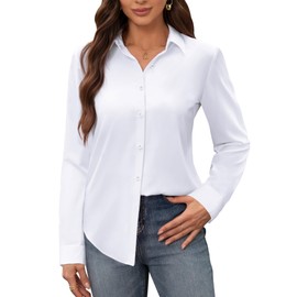 siliteelon Women's Stain Shield Dress Shirts Wrinkle Free Long Sleeve Shirts Solid Work Business Button Down Shirts White X-Small
