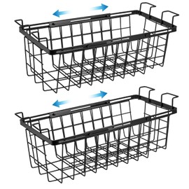 Wetheny 2 Pack Expandable Freezer Organizer Bins, Adjustable Wire Baskets for Chest Freezer, Deep Freezer Storage Bins with Hanging Handles, Expand from 15.6" to 24.3" (Black)