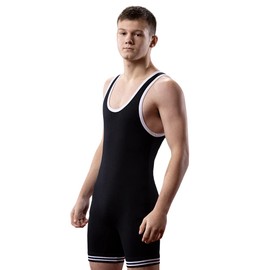 Matman Wrestling Singlet Adult Men’s Double Knit Nylon Weightlifting Made in USA (Black/White, 2X-Large)