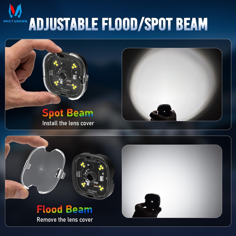 MICTUNING C6 White Rock Lights 4 Pods, Spot & Flood