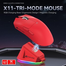 ATTACK SHARK X11 Ultra-Light Triple Mode Gaming Mouse PAW3311 Optical Sensor 22K DPI 5 programmable Buttons for PC/Mac Red