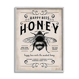 Stupell Industries Honey Bee Rustic Farm Textured Word, Design by Stephanie Workman Marrott Gray Framed Wall Art, 24 x 30, Beige
