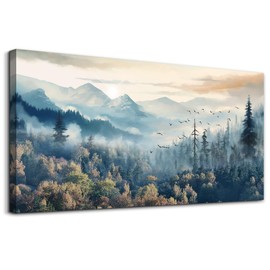 MHARTK66 Modern Canvas Wall Art For Living Room Wall Decorations For Bedroom Office Wall Decor Prints Foggy Forest Trees Landscape Wall Painting Wall Pictures Ready To Hang Room Home Decor 20x40 in
