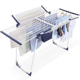 APEXCHASER Clothes Drying Rack, Foldable Gullwing Laundry Rack for Indoor Outdoor, 10pcs Clips with Bag, Collapsible Space-Saving Drying Rack for Clothes Towels Dolls, White