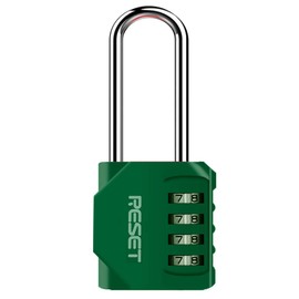 RESET- 4 Digit Combination Padlock with 2.4 inch Long Shackle, Combination Lock,Outdoor Waterproof Padlock for School Gym Locker, Fence, Gate, Toolbox,Green