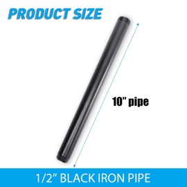 1/2" x 10" Black Painted Iron Pipe, Home TZH 10 Pack Black Paint Finish Threaded Metal Pipe Nipple for DIY Project/Furniture/Shelving Decoration (10, 10")