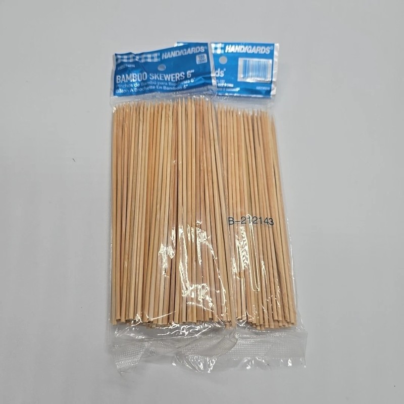 Handgards 200 PCS 6" Bamboo Skewers Natural Wooden 6 inch