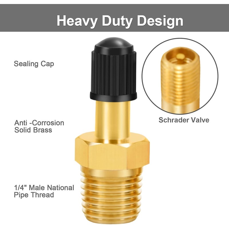 GODESON 1/4" NPT Tank Valve, Anti-Corrosion Brass Schrader Valve with