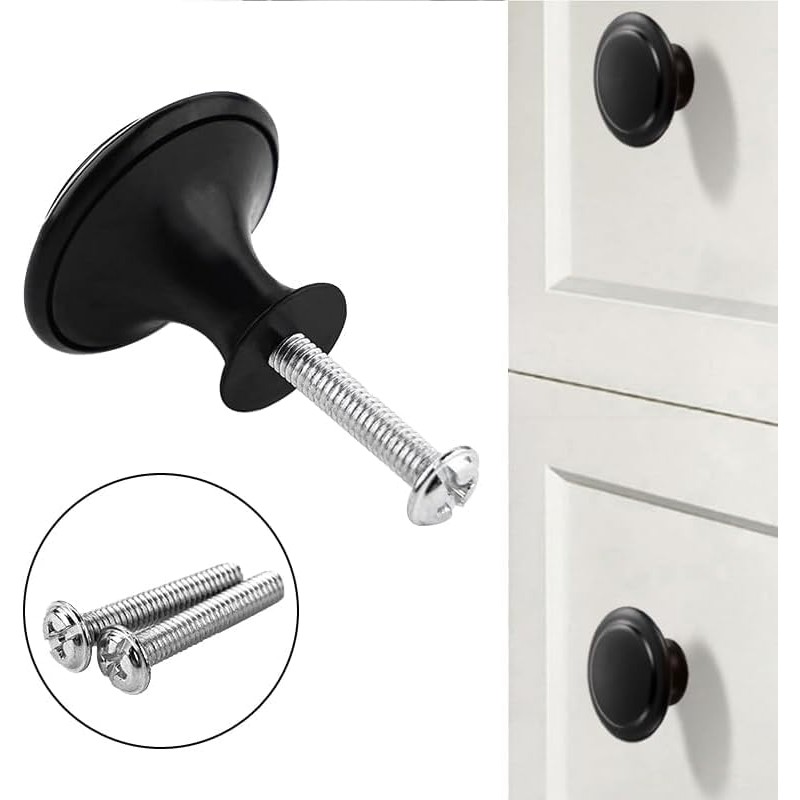 24Pcs Black Cabinet Knobs, BetterJonny 30mm Round Kitchen Drawer Knobs