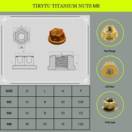 TIRYTU Titanium Flange Nut M8x1.25, Gold