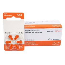 Unbranded Hearing Aid Batteries Premium Size 13 Zinc Air Mercury-Free 1.45V (60 Batteries)